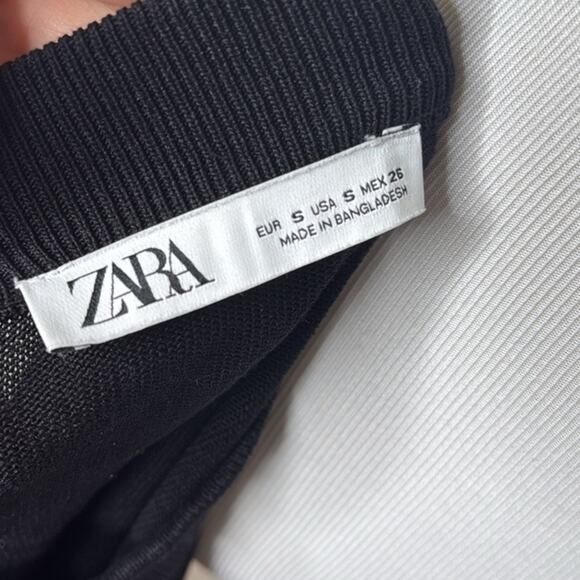 Zara Black Knit Cropped Long Sleeve Top - Picture 4 of 6
